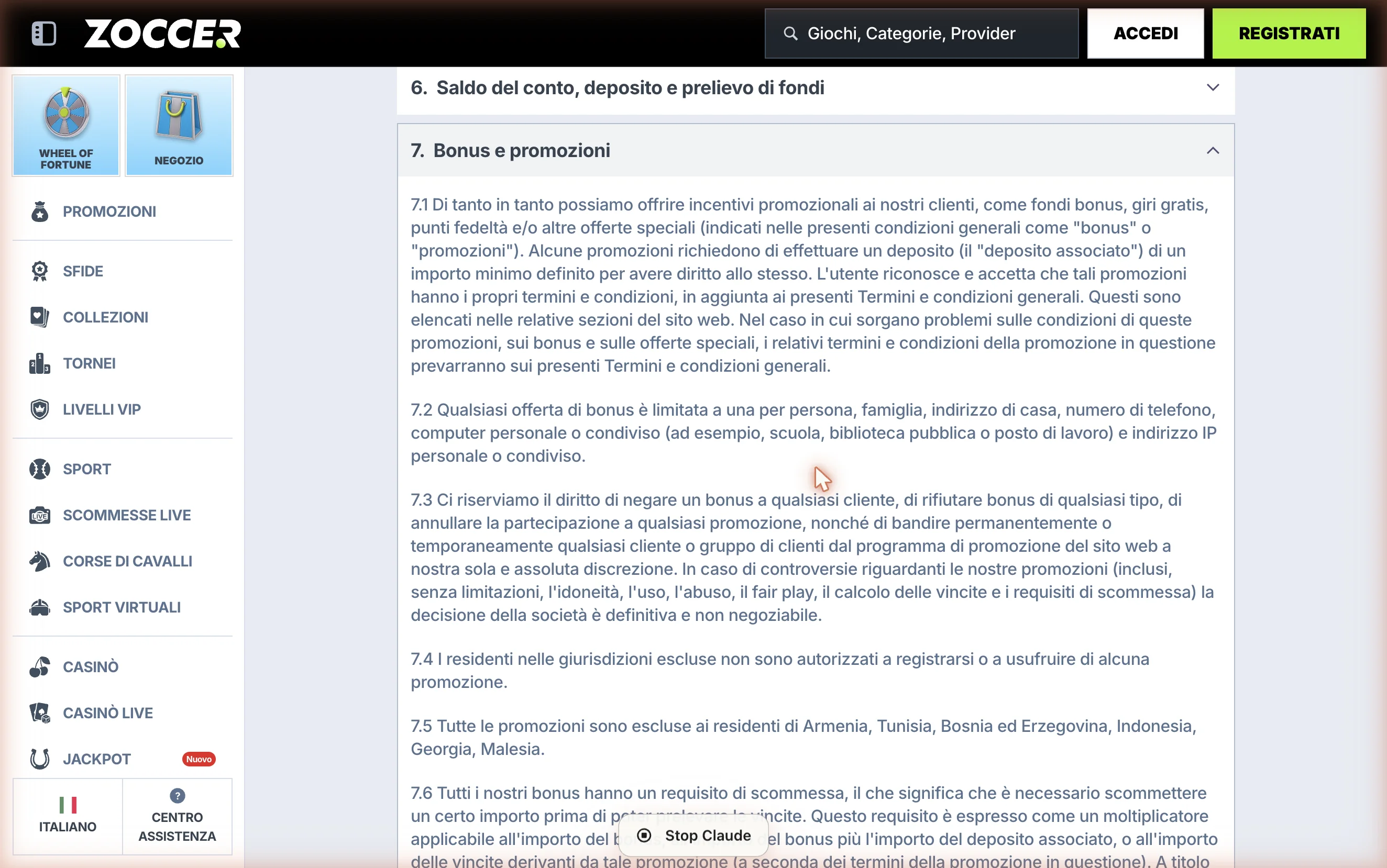 pagina promozione “Pacchetto di Benvenuto”: step di attivazione (deposito minimo €20 → attiva dal profilo → gioca), regole complete elencate punto per punto